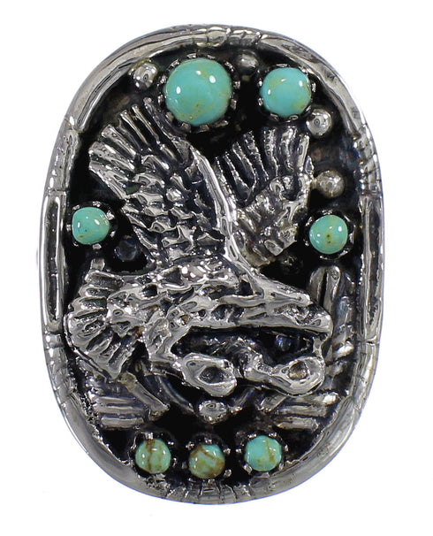 Southwestern Genuine Sterling Silver Turquoise Eagle Ring Size 6 RX80494